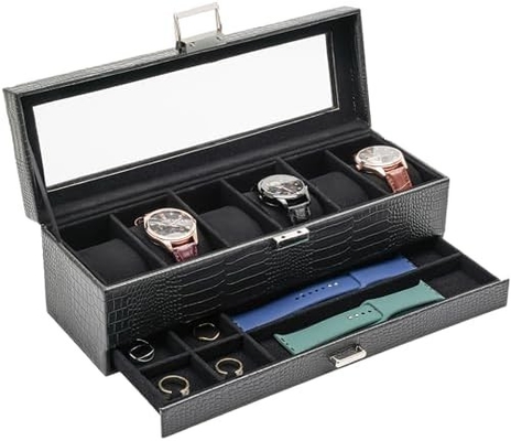ProCase Uhr Box Organisator für Männer, 6 Slot Uhr Display Case mit Schublade, Vatertagsgeschenk Herrenuhr Halter Uhr