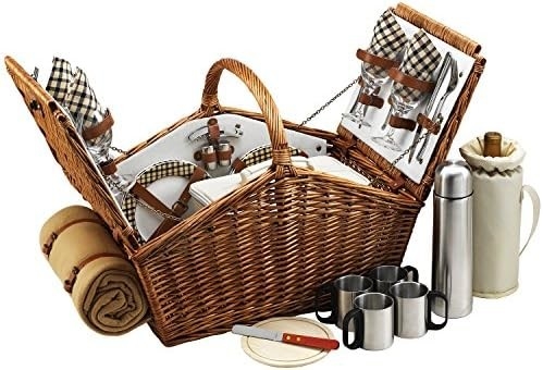 Picknick bei Ascot Huntsman Englisch-Stil Willow Picknickkorb mit Service für 4, Kaffeesatz und Decke-