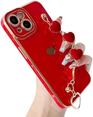 für iPhone 12 Pro Max Gehäuse,Cute Plating Love Heart Handgelenk Gürtel Kette Armband Weich kompatibel mit