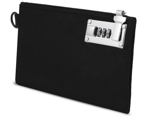 Geldtasche mit Schloss, 5 x 8 Zoll abschließbare Geldtasche, abschließbare Zubehörtasche für Bargeld, Schmuck, Reisepässe, Medikamente, Kreditkarten – Schwarz