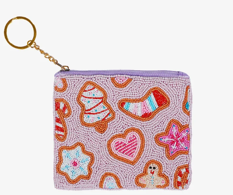 Perlen-Münzen-Tasche mit detailliertem Glas und Acrylperlen Vorder- und Rückseite Perlenarbeit Top Reißverschluss und Gold Ton Schlüsselring für bequeme