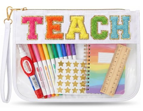 Lehrer Wertschätzungsgeschenke Kosmetiktasche, Abschlussgeschenktasche für Frauen | Süße TEACH Chenille Buchstaben Organizer Tasche. Perfekte Geschenke zum Schuljahresende für Lehrer, durchsichtige Kosmetiktasche & wichtige Lehrer-Taschen