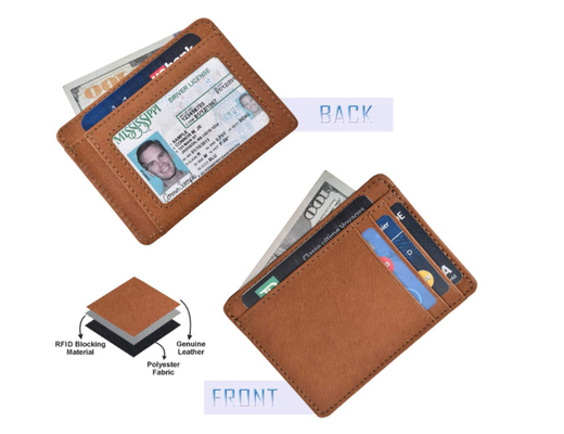 Männer nehmen den ledernen Geldbörsen-Karten-Kasten ab RFID, der intelligenten Minimalisten blockiert
