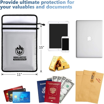 Erweiterte Zwei-Taschen-feuerdichte Papiertasche (2000°F), 15 ¢ x 11 ¢ wasserdichte feuerdichte Geldtasche mit Reißverschluss, wasserdichte