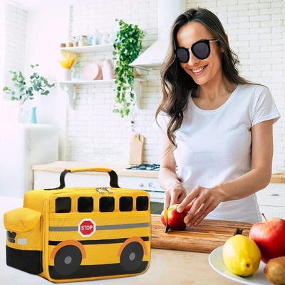 Lunchbox für Kinder Jungen Mädchen Schul-Lunch-Taschen Wiederverwendbarer Kühl-Thermische Mahlzeit Tote für Picknick (gelber Schulbus)