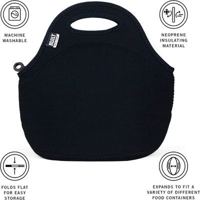 Built Gourmet Getaway Soft Neopren Lunch Tote Bag - leicht, isoliert und wiederverwendbar, eine Größe, schwarz