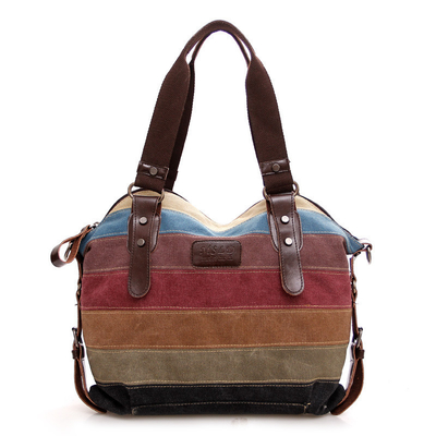 Neue Tendenz Regenbogen gestreifte Leinwand Tasche Mode Patchwork Damen Tasche WASCH WASCH Kleidung Tasche