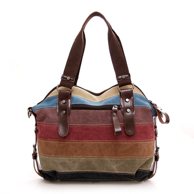 Neue Tendenz Regenbogen gestreifte Leinwand Tasche Mode Patchwork Damen Tasche WASCH WASCH Kleidung Tasche
