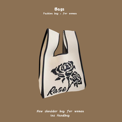 Die neue Internet-Berühmtheit Handtasche Stricken Handstricken Wolle Bucket Tasche HAND Casual Tote Lunch Tasche