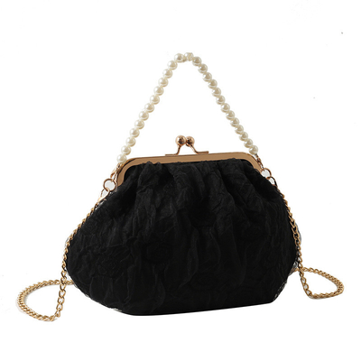 2024 NEW RETRO FAIRY SOLID COLOR kleine Tasche weiße Handtasche Perlen Tasche weibliche Netzgarn in einfache Crossbody-Tasche
