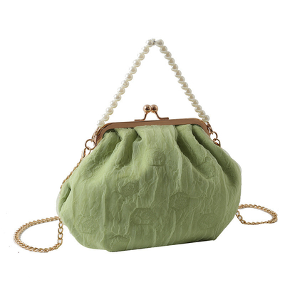 2024 NEW RETRO FAIRY SOLID COLOR kleine Tasche weiße Handtasche Perlen Tasche weibliche Netzgarn in einfache Crossbody-Tasche