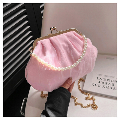 2024 NEW RETRO FAIRY SOLID COLOR kleine Tasche weiße Handtasche Perlen Tasche weibliche Netzgarn in einfache Crossbody-Tasche