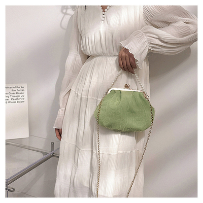 2024 NEW RETRO FAIRY SOLID COLOR kleine Tasche weiße Handtasche Perlen Tasche weibliche Netzgarn in einfache Crossbody-Tasche