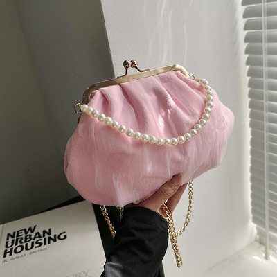 2024 NEW RETRO FAIRY SOLID COLOR kleine Tasche weiße Handtasche Perlen Tasche weibliche Netzgarn in einfache Crossbody-Tasche