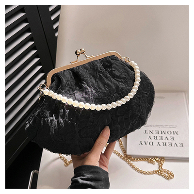 2024 NEW RETRO FAIRY SOLID COLOR kleine Tasche weiße Handtasche Perlen Tasche weibliche Netzgarn in einfache Crossbody-Tasche
