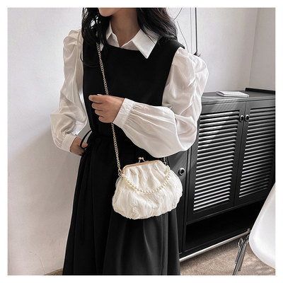 2024 NEW RETRO FAIRY SOLID COLOR kleine Tasche weiße Handtasche Perlen Tasche weibliche Netzgarn in einfache Crossbody-Tasche
