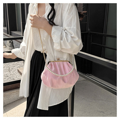 2024 NEW RETRO FAIRY SOLID COLOR kleine Tasche weiße Handtasche Perlen Tasche weibliche Netzgarn in einfache Crossbody-Tasche