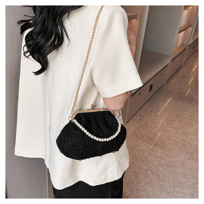 2024 NEW RETRO FAIRY SOLID COLOR kleine Tasche weiße Handtasche Perlen Tasche weibliche Netzgarn in einfache Crossbody-Tasche