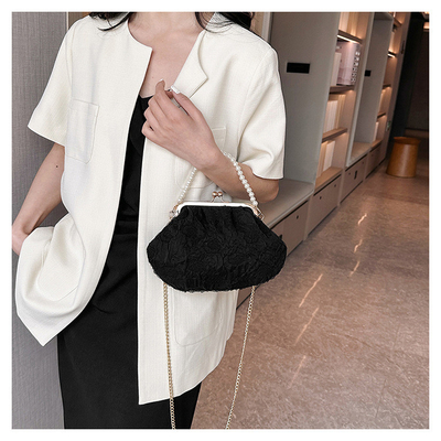 2024 NEW RETRO FAIRY SOLID COLOR kleine Tasche weiße Handtasche Perlen Tasche weibliche Netzgarn in einfache Crossbody-Tasche