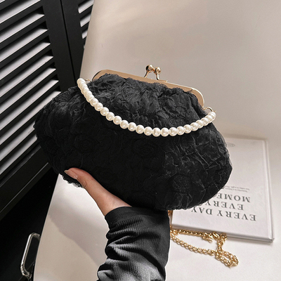 2024 NEW RETRO FAIRY SOLID COLOR kleine Tasche weiße Handtasche Perlen Tasche weibliche Netzgarn in einfache Crossbody-Tasche