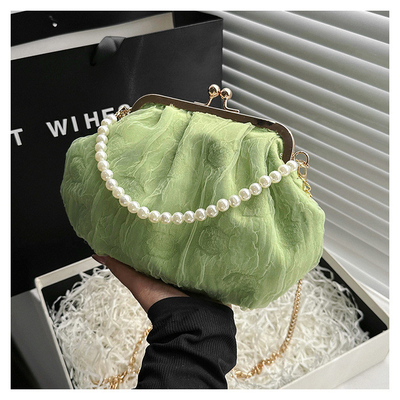 2024 NEW RETRO FAIRY SOLID COLOR kleine Tasche weiße Handtasche Perlen Tasche weibliche Netzgarn in einfache Crossbody-Tasche