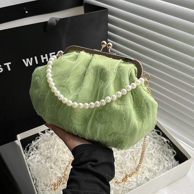 2024 NEW RETRO FAIRY SOLID COLOR kleine Tasche weiße Handtasche Perlen Tasche weibliche Netzgarn in einfache Crossbody-Tasche