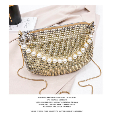 Neue Perlenhandfläche, Imitation, voller Diamant-Handtasche, Schultertasche, Grenzüberschreitende Sprengstoff-Party-Dinner-Tasche, Mode-Schulter.