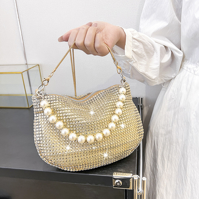 Neue Perlenhandfläche, Imitation, voller Diamant-Handtasche, Schultertasche, Grenzüberschreitende Sprengstoff-Party-Dinner-Tasche, Mode-Schulter.