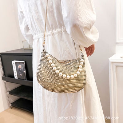 Neue Perlenhandfläche, Imitation, voller Diamant-Handtasche, Schultertasche, Grenzüberschreitende Sprengstoff-Party-Dinner-Tasche, Mode-Schulter.