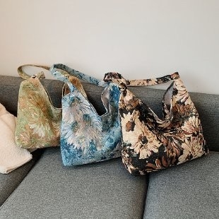 LARGE KAPITÄT DAMEN'S BAG Französisch Einfache Leinwand BAG ÖLEMALGIEN NATIONAL STYLE Schulter Tasche TOTE BUCKET BAG