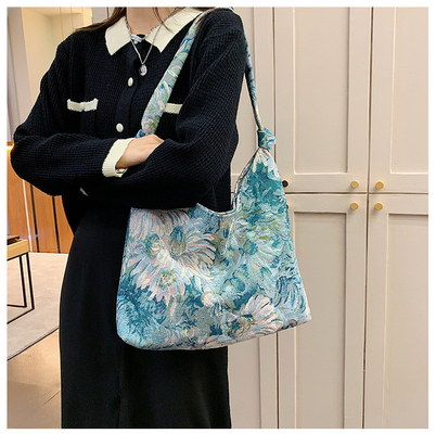 LARGE KAPITÄT DAMEN'S BAG Französisch Einfache Leinwand BAG ÖLEMALGIEN NATIONAL STYLE Schulter Tasche TOTE BUCKET BAG