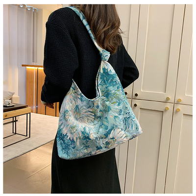 LARGE KAPITÄT DAMEN'S BAG Französisch Einfache Leinwand BAG ÖLEMALGIEN NATIONAL STYLE Schulter Tasche TOTE BUCKET BAG