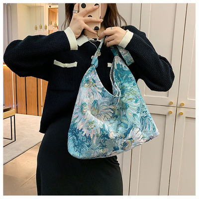 LARGE KAPITÄT DAMEN'S BAG Französisch Einfache Leinwand BAG ÖLEMALGIEN NATIONAL STYLE Schulter Tasche TOTE BUCKET BAG
