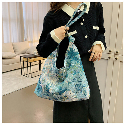 LARGE KAPITÄT DAMEN'S BAG Französisch Einfache Leinwand BAG ÖLEMALGIEN NATIONAL STYLE Schulter Tasche TOTE BUCKET BAG