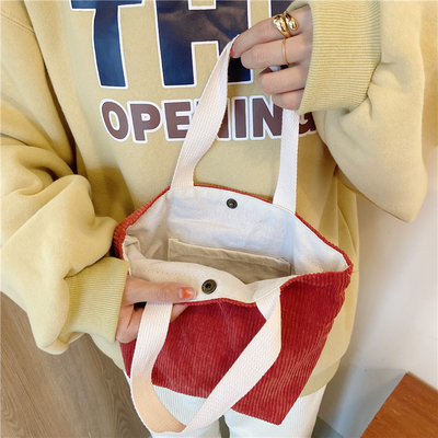 Artsy Corduroy Tasche Casual Portable Mini Ladies Klammer Tasche Vintage Kleidungsstück Tasche Bento Tasche