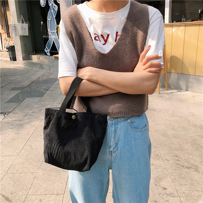 Artsy Corduroy Tasche Casual Portable Mini Ladies Klammer Tasche Vintage Kleidungsstück Tasche Bento Tasche