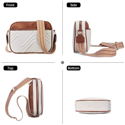HOT-QUILTED BROIDERY CHECK COLOR MATCHING VINTAGE Schultertasche Reißverschluss Gürtel über den Körper Tasche Tasche kleine quadratische Tasche