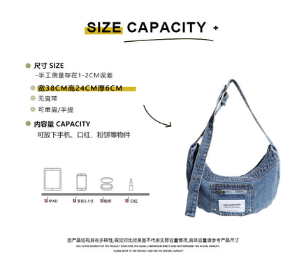 2024 GRENZüberschreitend NEUE Unterarmtasche NICHE DESIGN RETRO WASH DENIM BAG Senior DUMPLING BAG