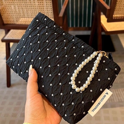 POLKA DOT BLACK MAKEUP BAG Süßes Hautpflege-Aufbewahrungsgepäck mit tragbaren Münzen Handtasche Reisewasche