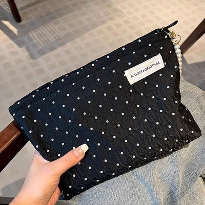 POLKA DOT BLACK MAKEUP BAG Süßes Hautpflege-Aufbewahrungsgepäck mit tragbaren Münzen Handtasche Reisewasche