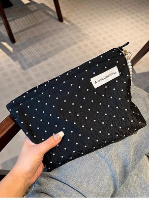 POLKA DOT BLACK MAKEUP BAG Süßes Hautpflege-Aufbewahrungsgepäck mit tragbaren Münzen Handtasche Reisewasche