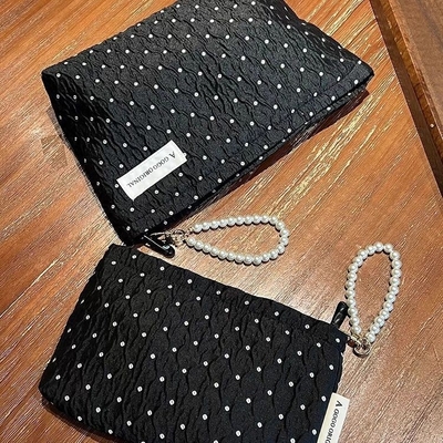 POLKA DOT BLACK MAKEUP BAG Süßes Hautpflege-Aufbewahrungsgepäck mit tragbaren Münzen Handtasche Reisewasche