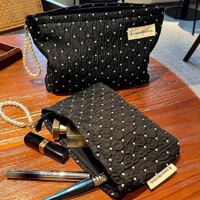POLKA DOT BLACK MAKEUP BAG Süßes Hautpflege-Aufbewahrungsgepäck mit tragbaren Münzen Handtasche Reisewasche