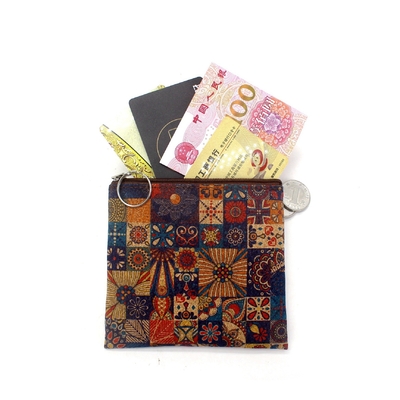 VINTAGE TRUE Holzdruck Kork-Münze-Börse-Borkendruck-Münze-Tasche-Schlüssel-Kleine-Quadrattasche