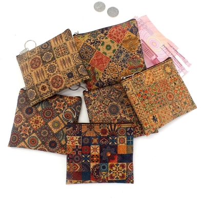 VINTAGE TRUE Holzdruck Kork-Münze-Börse-Borkendruck-Münze-Tasche-Schlüssel-Kleine-Quadrattasche