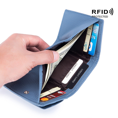 Anti-Diebstahl-Bürste DAMENLEDER WALLET Kurzkartenbeutel Dreifach kleine Geldbörse RFID MINI Rinderhaut-Münze Geldbörse