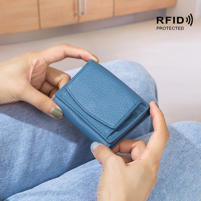 Anti-Diebstahl-Bürste DAMENLEDER WALLET Kurzkartenbeutel Dreifach kleine Geldbörse RFID MINI Rinderhaut-Münze Geldbörse