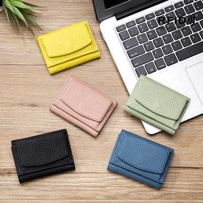 Anti-Diebstahl-Bürste DAMENLEDER WALLET Kurzkartenbeutel Dreifach kleine Geldbörse RFID MINI Rinderhaut-Münze Geldbörse