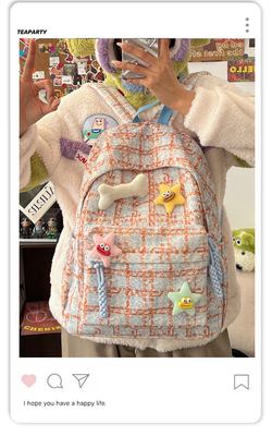 Kleine frische Schecktasche, Junior High-School-Rucksack, College-Studentinnen, Herbst- und Winter-Rucksack.