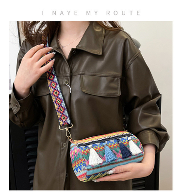 FASHION CHINESE NATIONAL STYLE breite Schulter Gürtel Kissen Tasche Körper Tasche gestreifte Schulter Tasche Damen Tasche